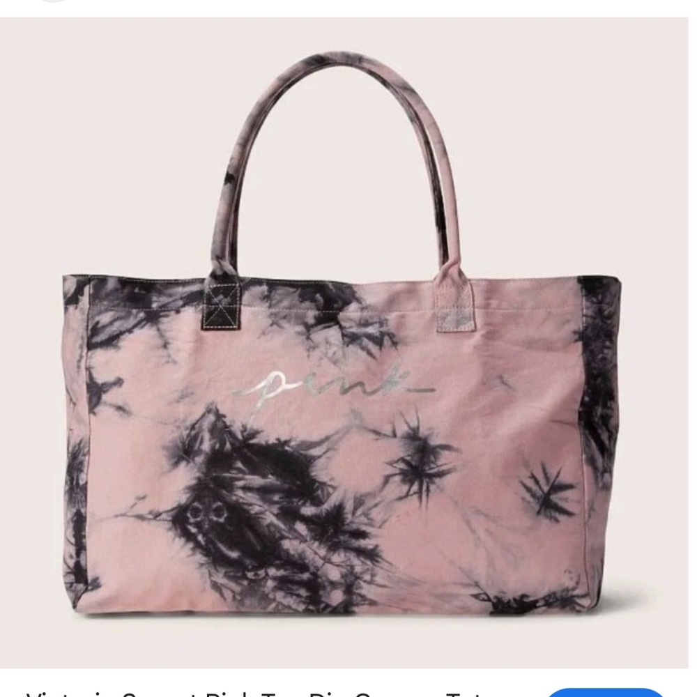 VS PINK Pink Navy Tie Dye Tote Bag Silver Logo Zipper Pocket NWT